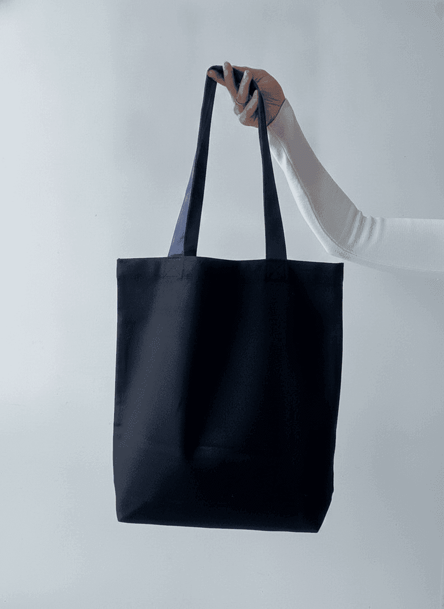 Black Twill Tote with Exterior Pocket