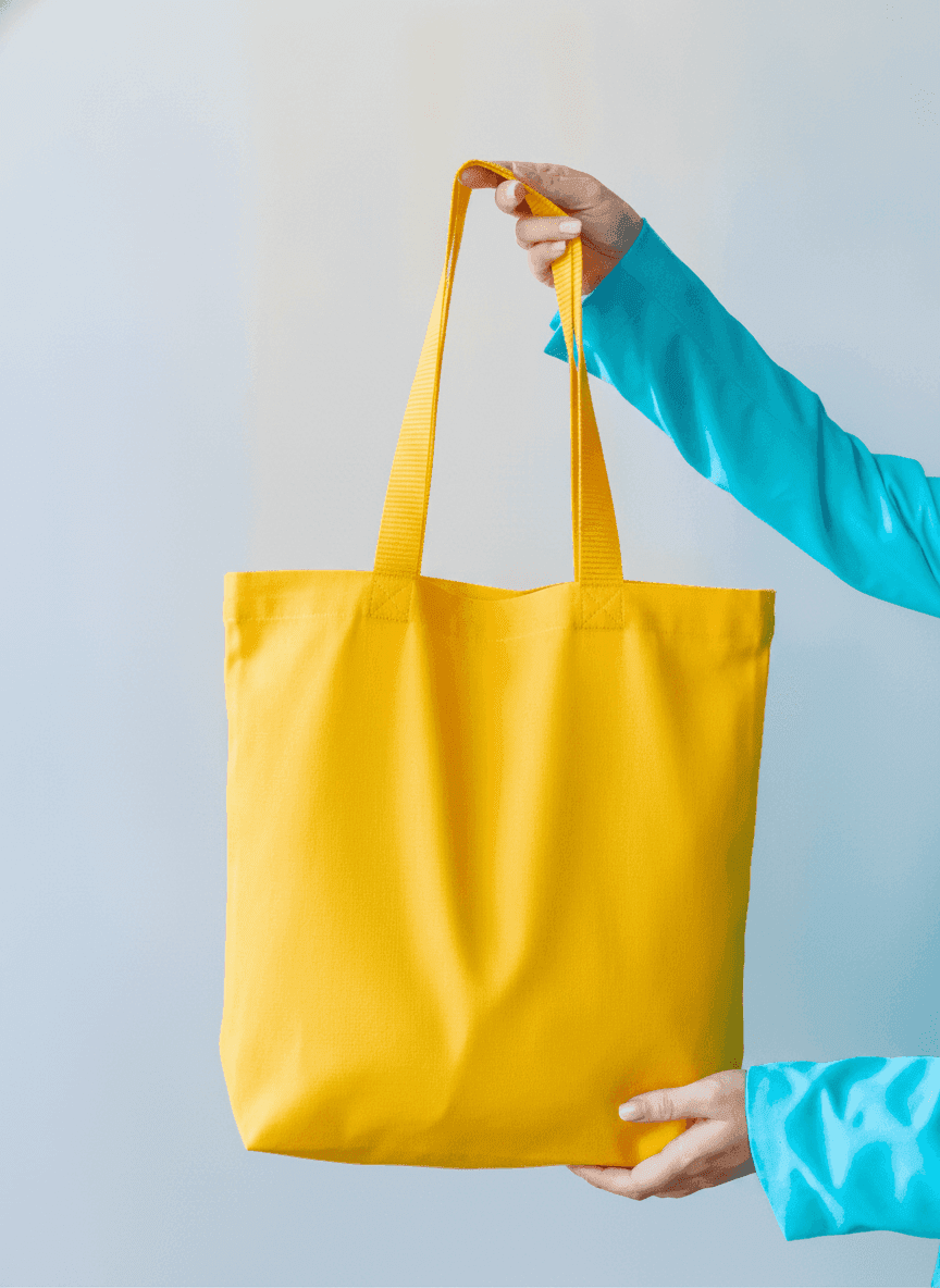 Yellow Cotton Canvas Tote Bag, Long Handles