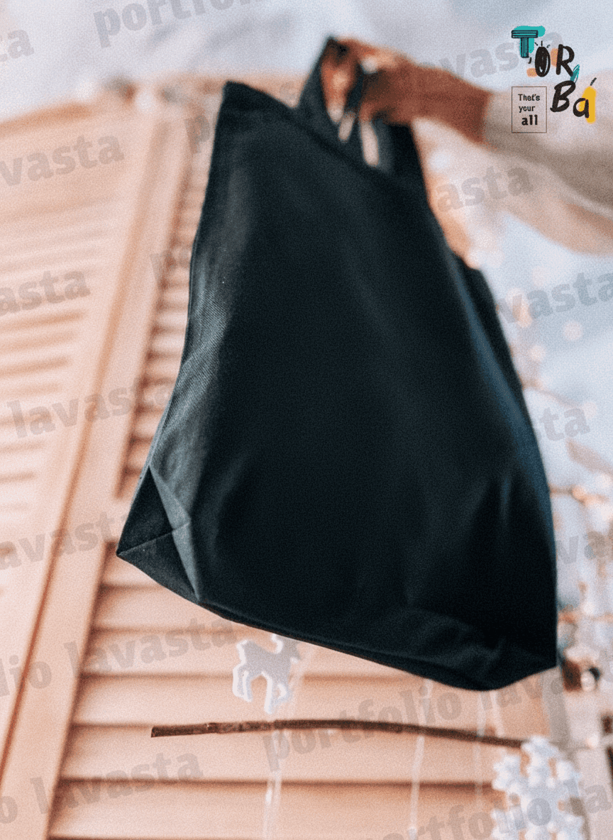 Black Heavy Cotton Tote Bag with Box Bottom & Double Handles