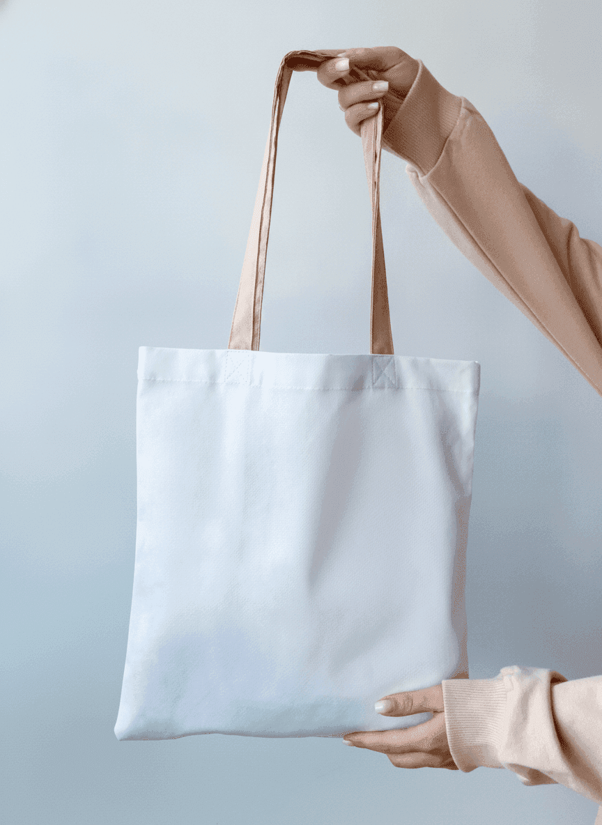 Heavy Cotton White Tote Bag with Beige Handles