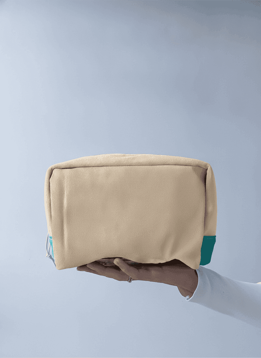 Spacious zippered makeup bag with colorful accents