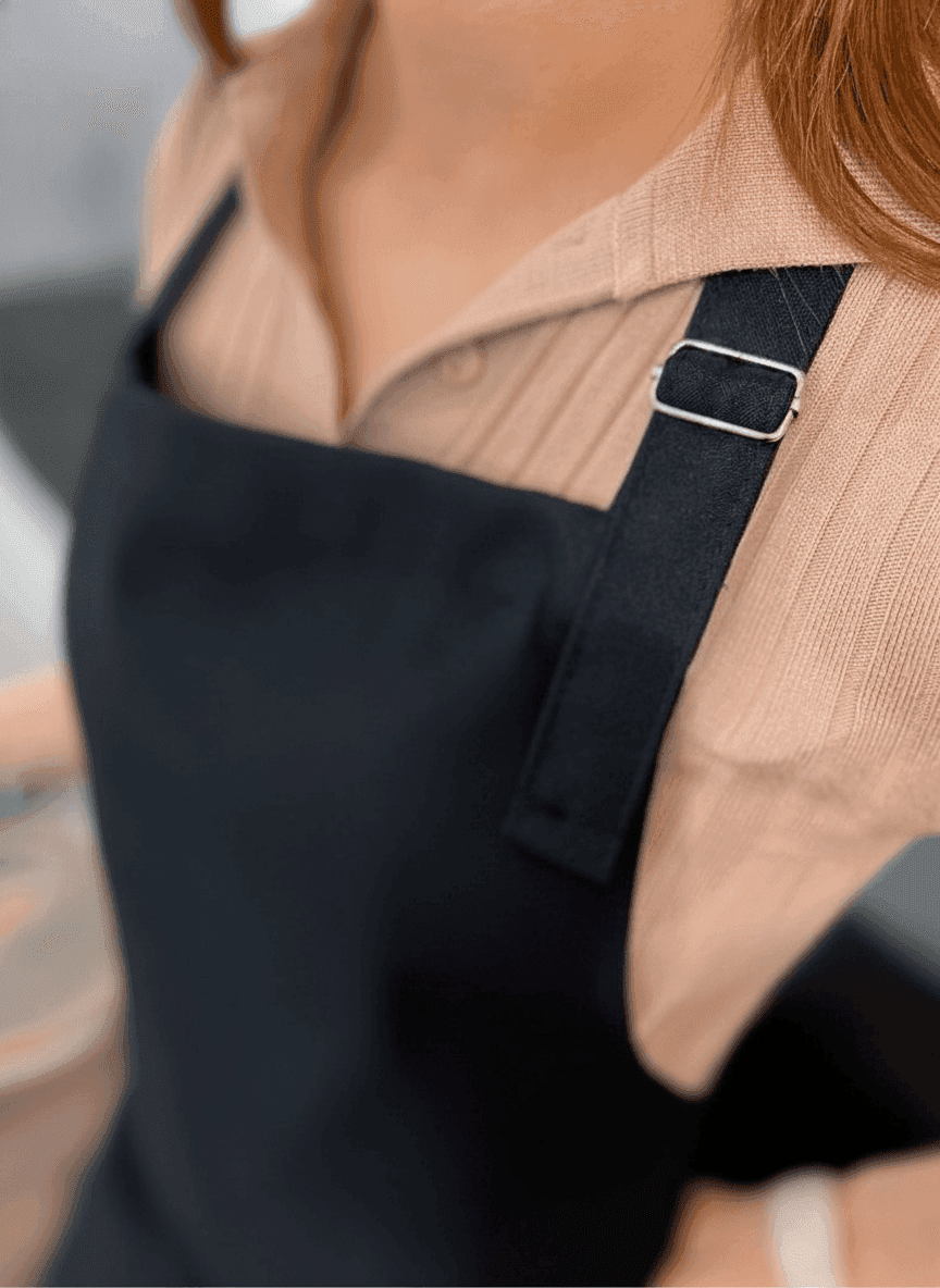 Black Gabardine Apron with Print