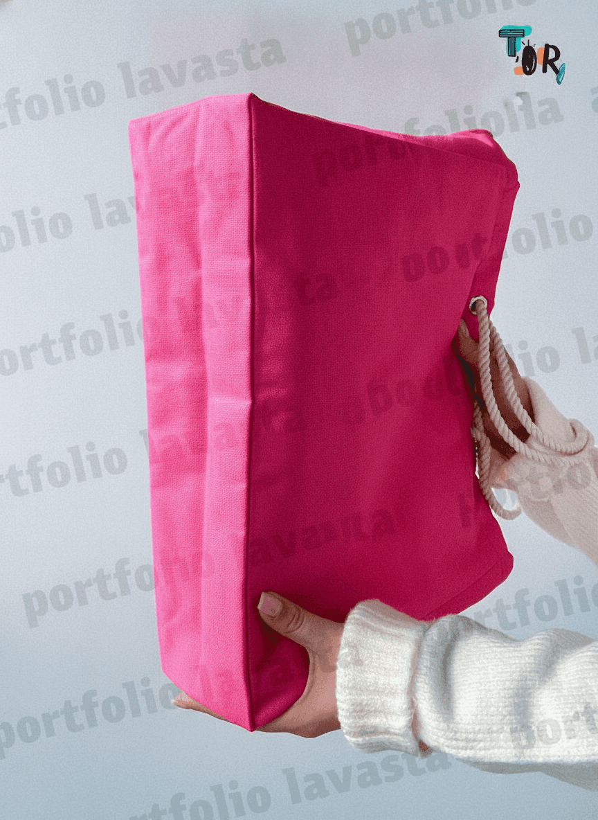 Pink structured tote bag with rope handles