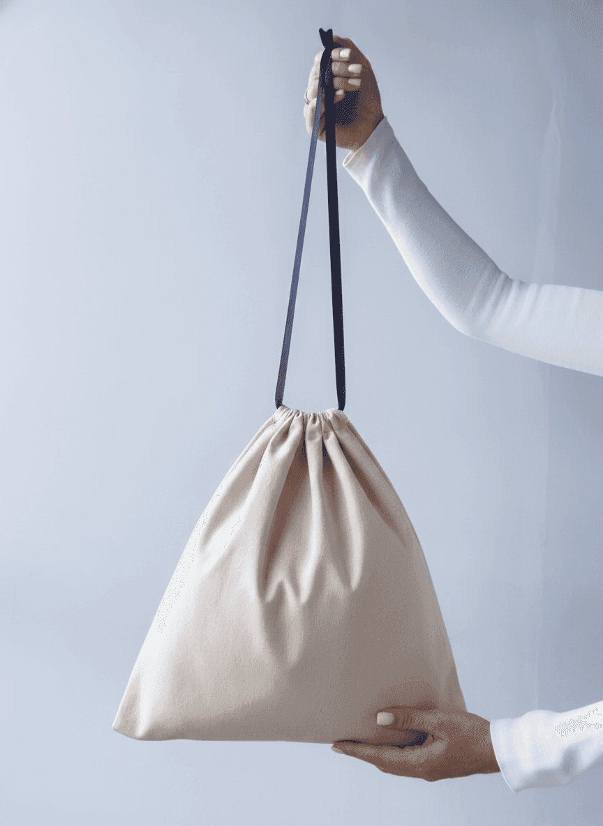 Eco Cotton Drawstring Pouch with Navy Cord