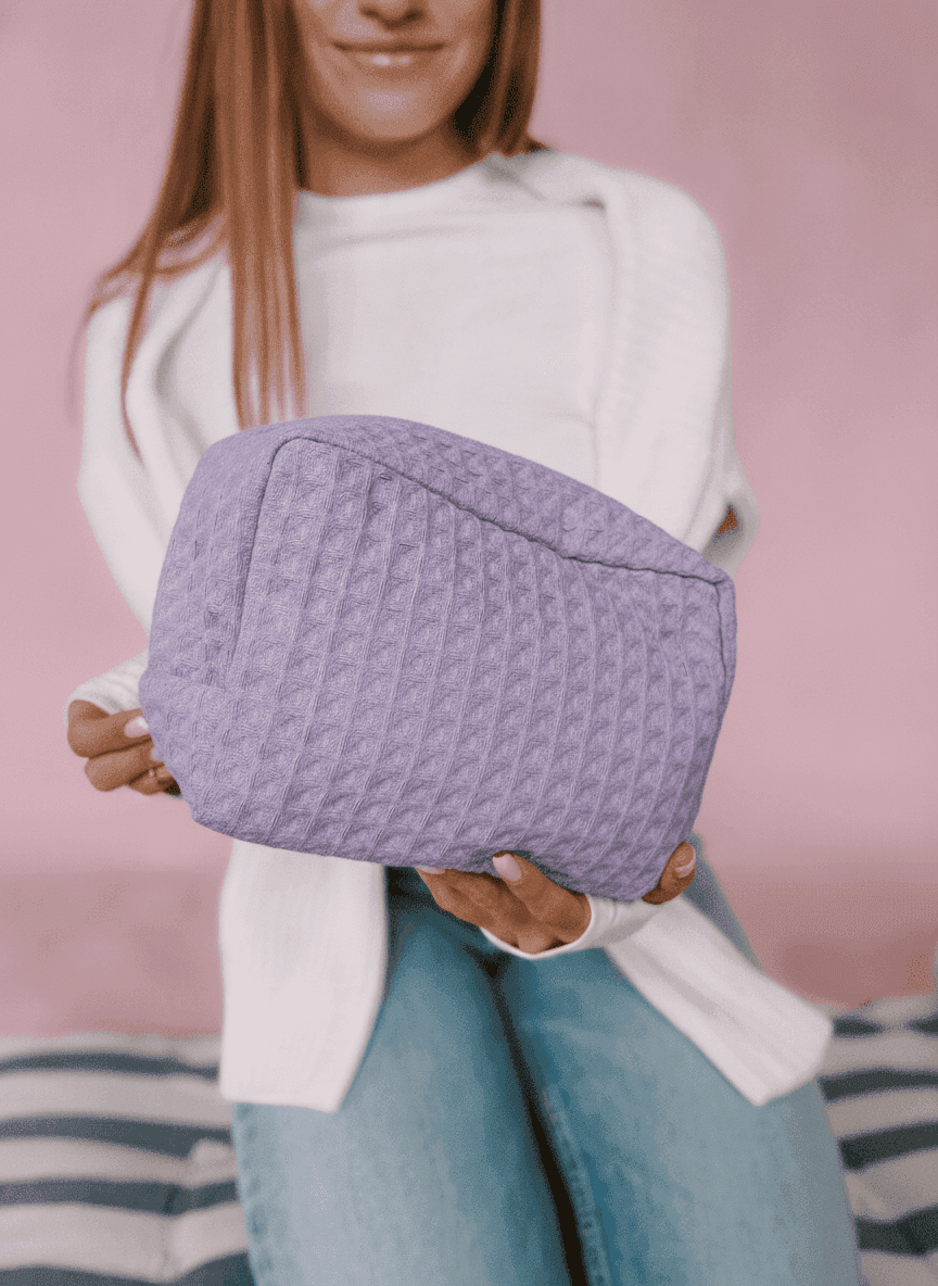 Lavender Waffle Makeup Bag, Zippered