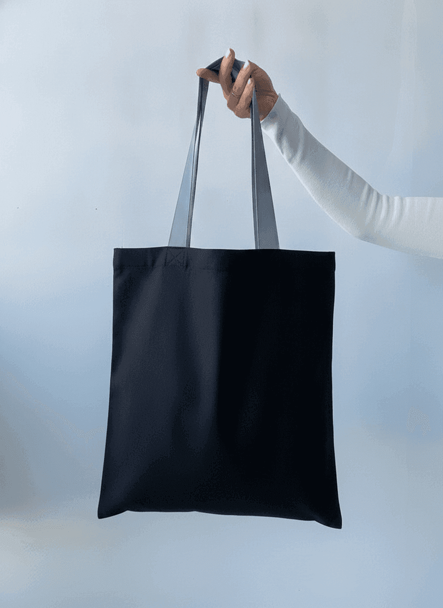 Black Eco Tote Bag with Long Gray Handles