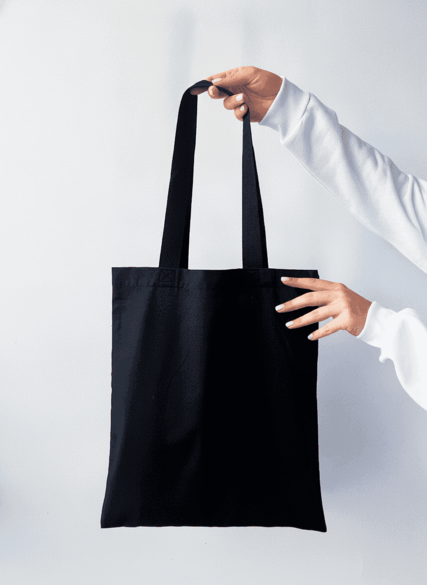 Black Calico Tote Bag with Tank Print