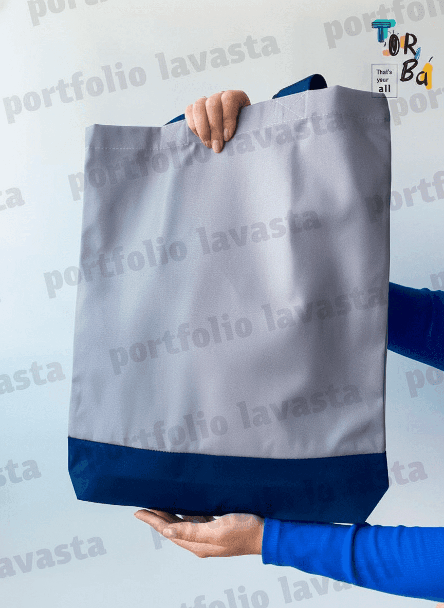 Two-Tone Gray and Blue Heavyweight Cotton Tote