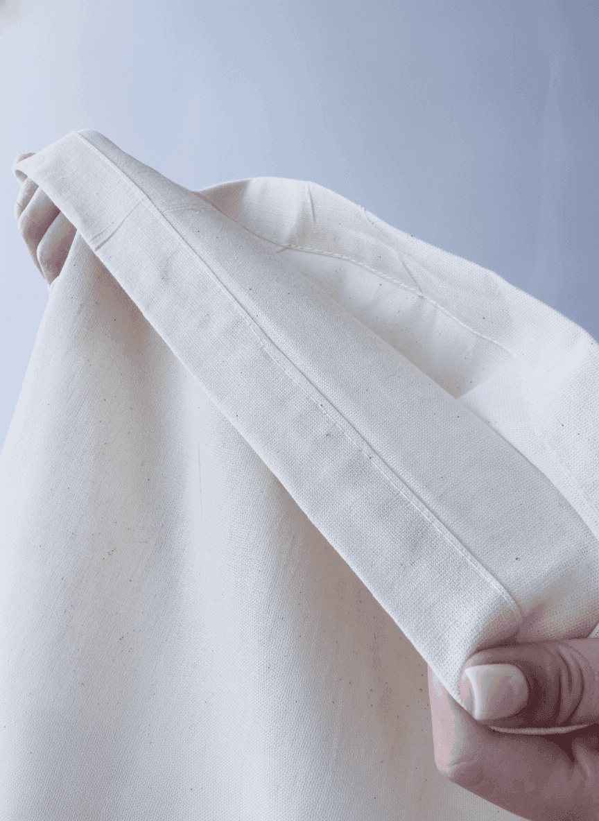 Beige Muslin Drawstring Bag with Black Ribbon