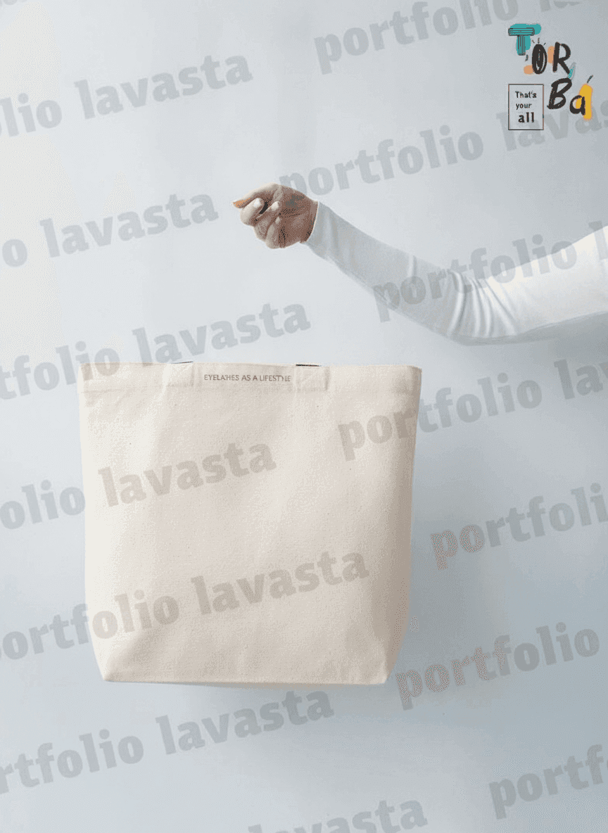 Square Fabric Tote Bag with Black Straps
