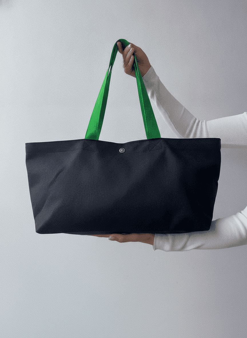 Black-Green Twill Tote Bag