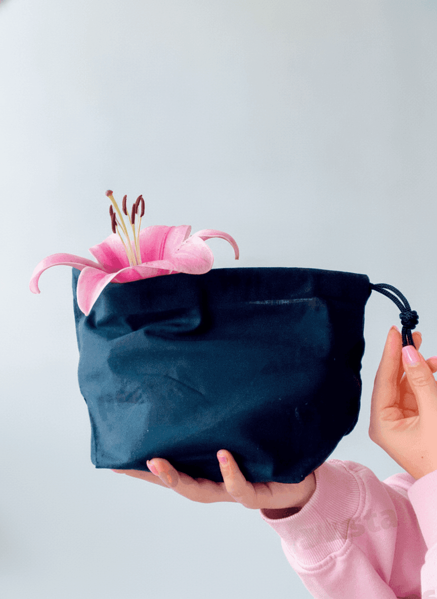 Wide Black Calico Pouch