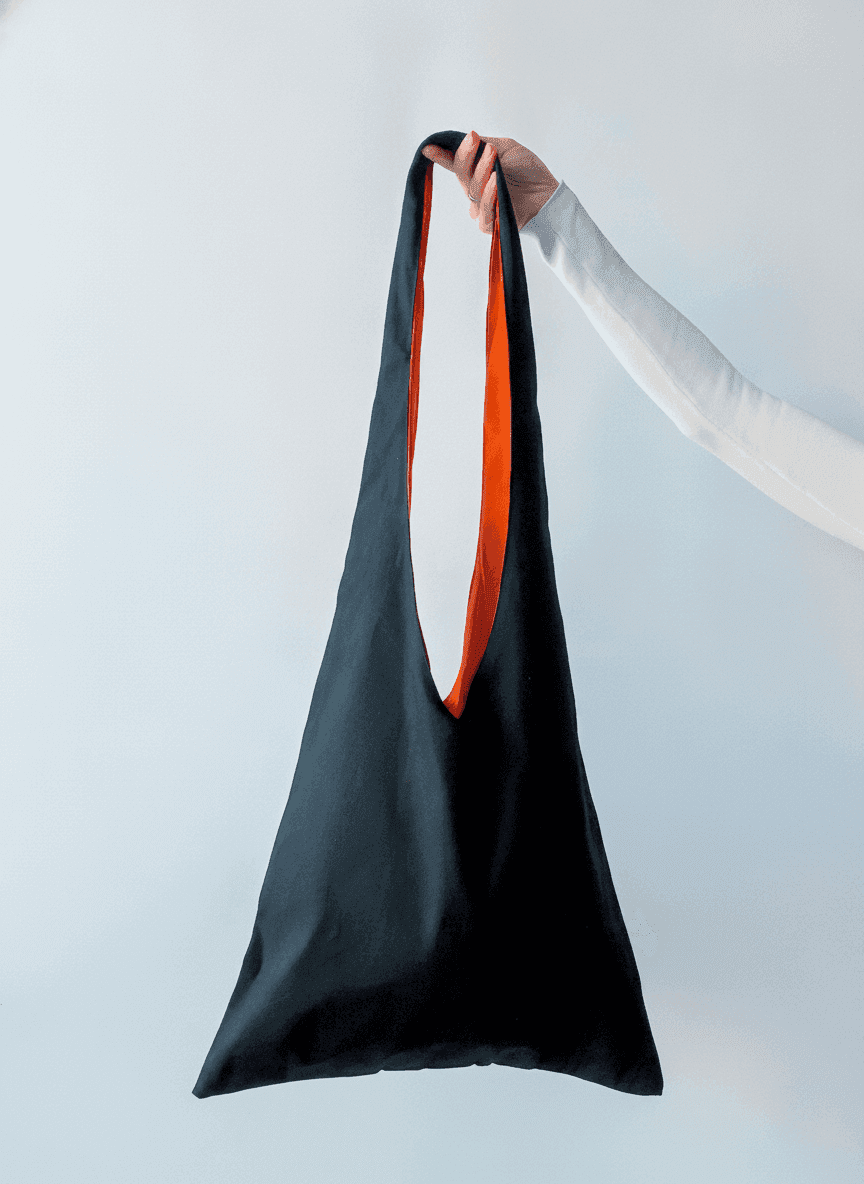 Black Canvas Tote with Orange Lining