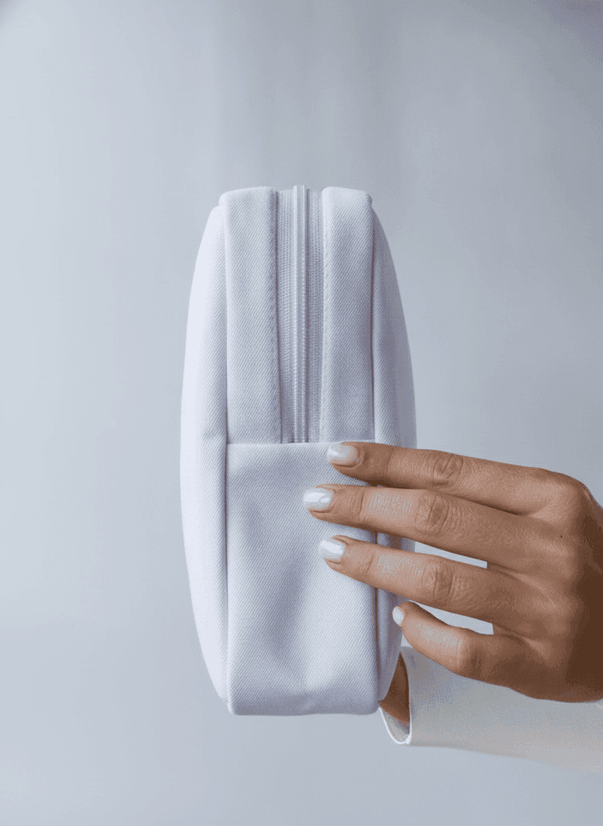 White Twill Makeup Bag with Zipper