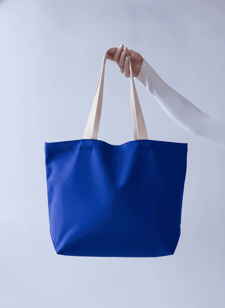 Large Blue Fabric Tote with Boot Charm