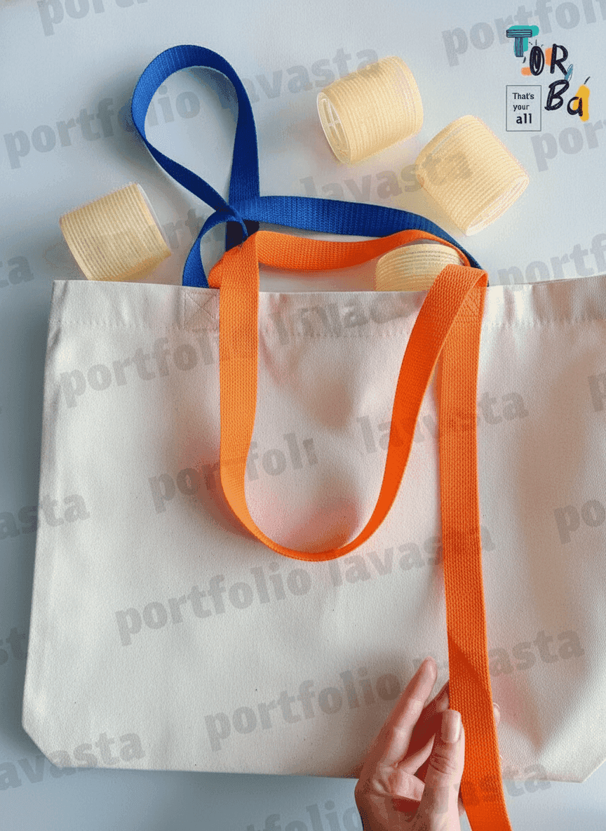 Sturdy Cotton Tote Bag with Colorful Handles