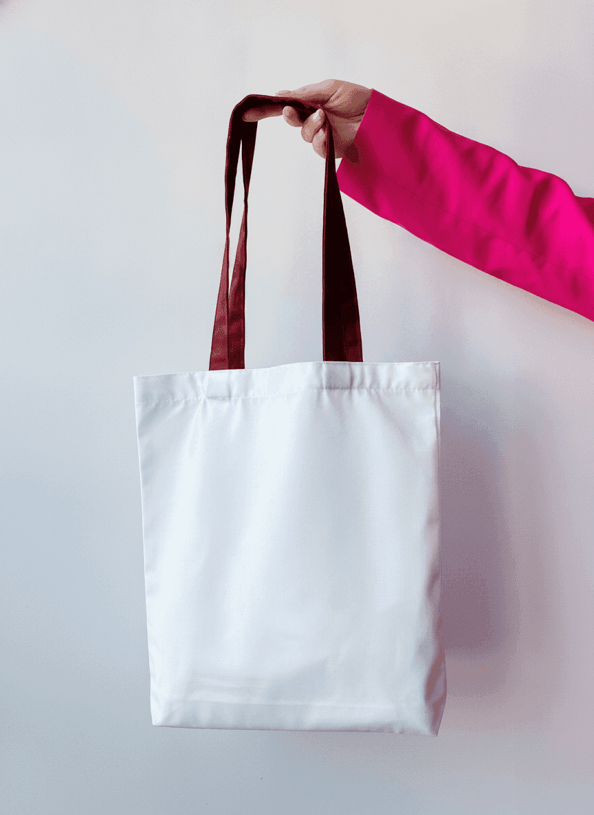 White Heavyweight Cotton Tote Bag with Burgundy Handles