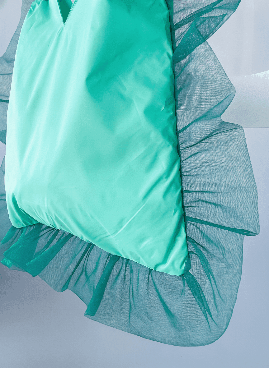Green Raincoat Fabric Bag with Clear Ruffles