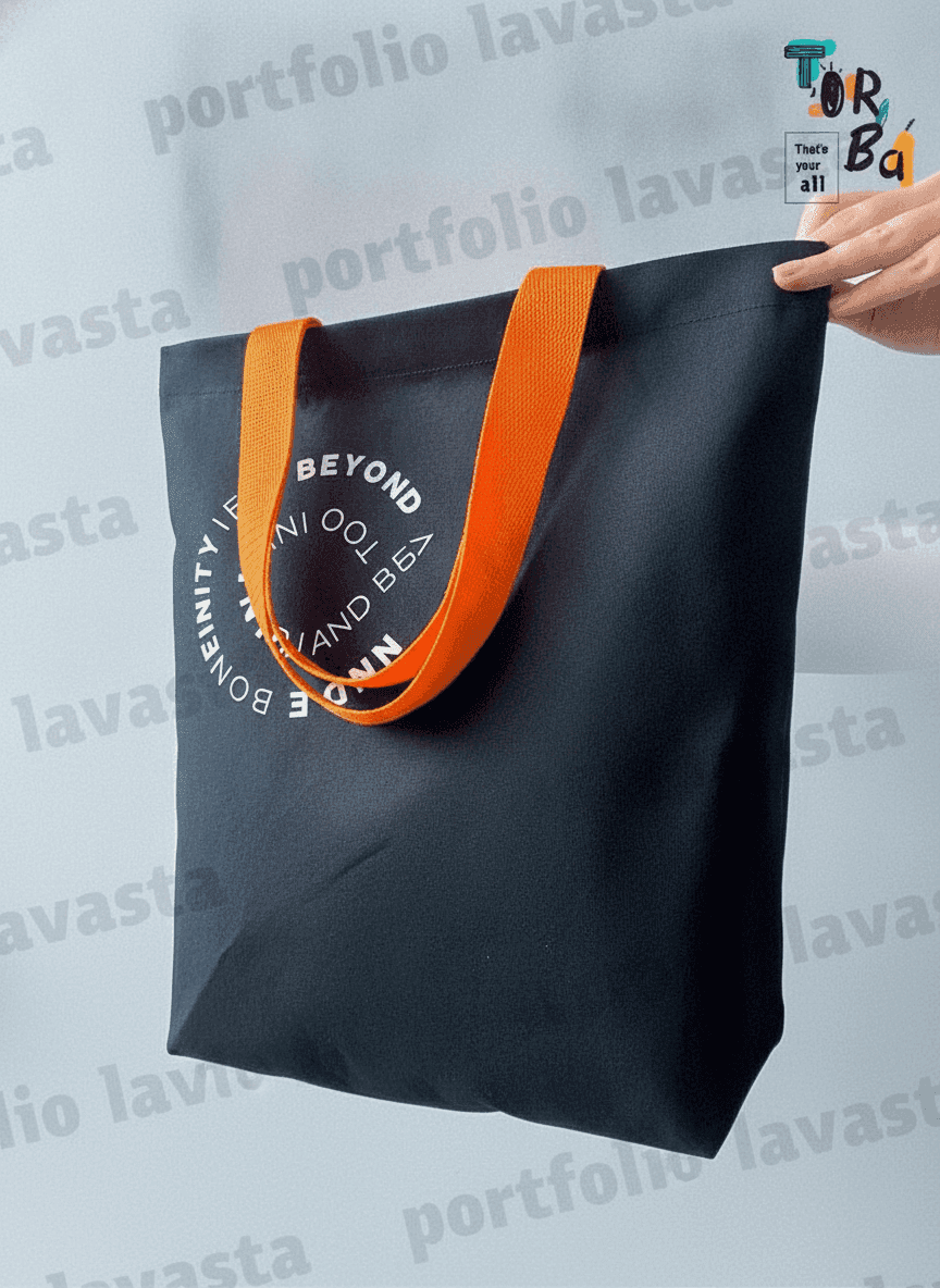 Lavasta tote bag with orange handles and pocket