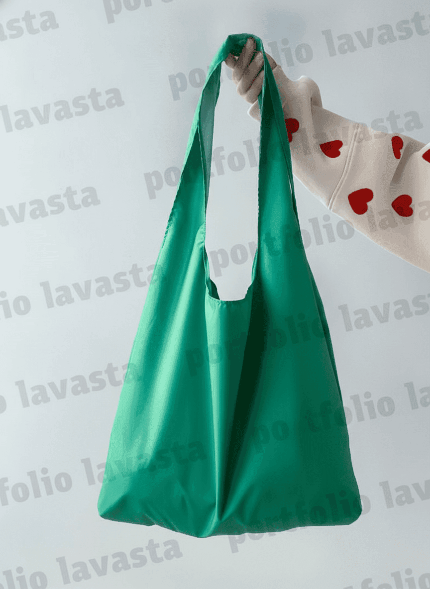 Compact Foldable Green Tote Bag with Pouch