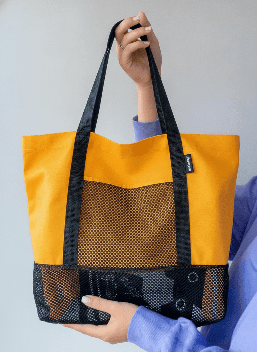 Mesh & Canvas Tote Bag with Sturdy Bottom