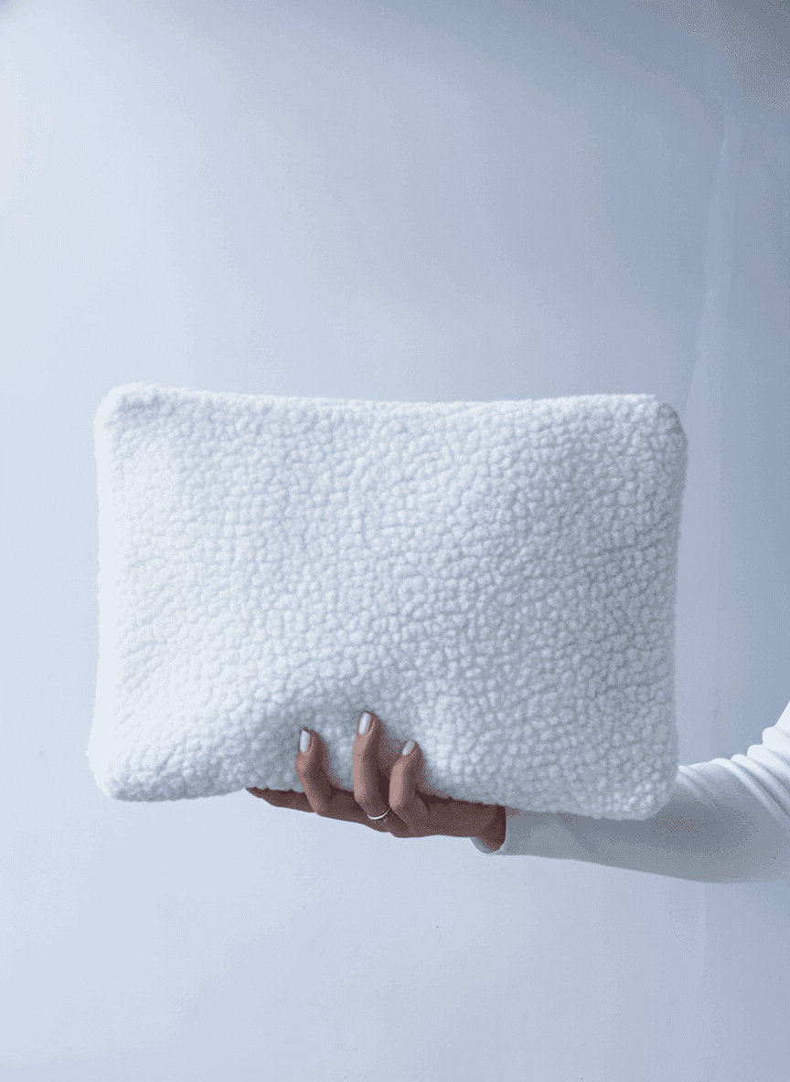 White sherpa-lined laptop sleeve with zipper