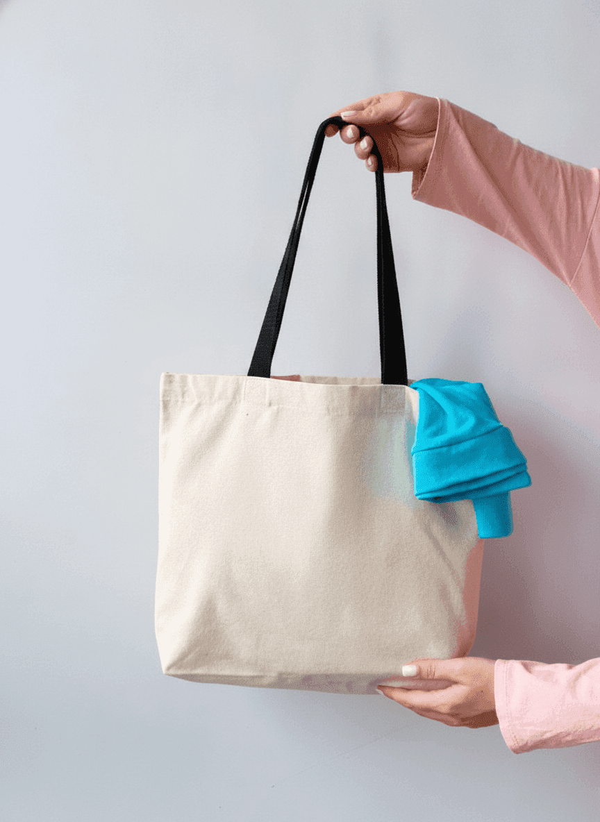 Twill Reinforced Bottom Tote Bag with Black Handles