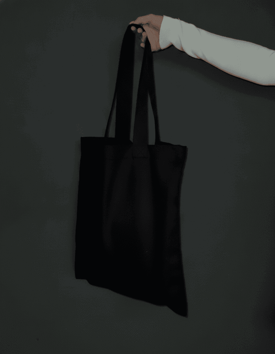 Black Eco Tote Bag with Long Gray Handles