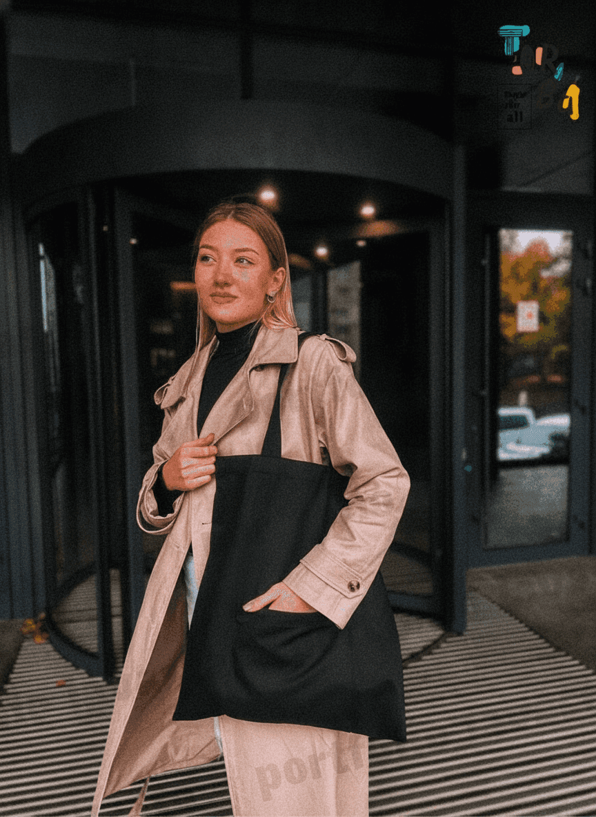 Heavyweight Cotton Tote Bag with Pocket - Black