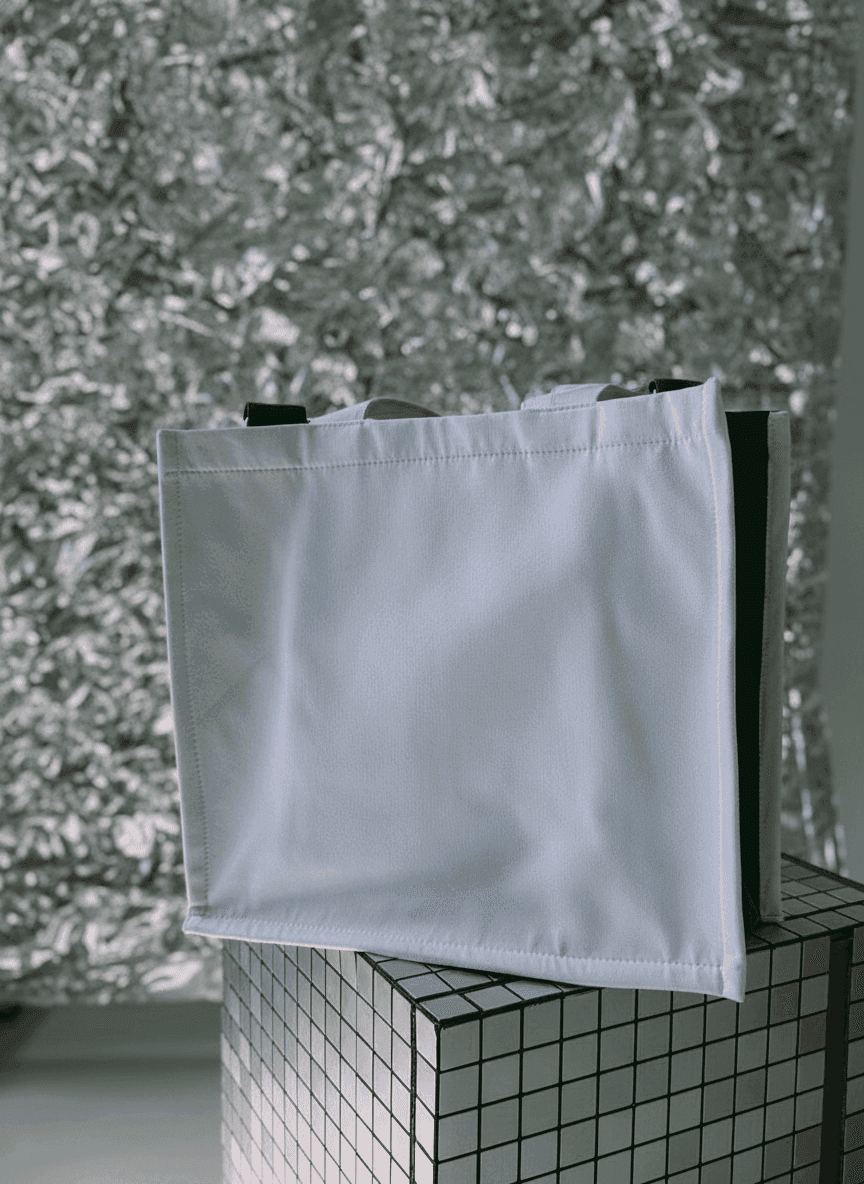 White Cotton Tote with Green Inner Pockets