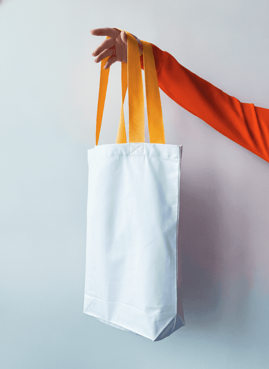 Oversized Tote Bag with Pocket & Yellow Handles