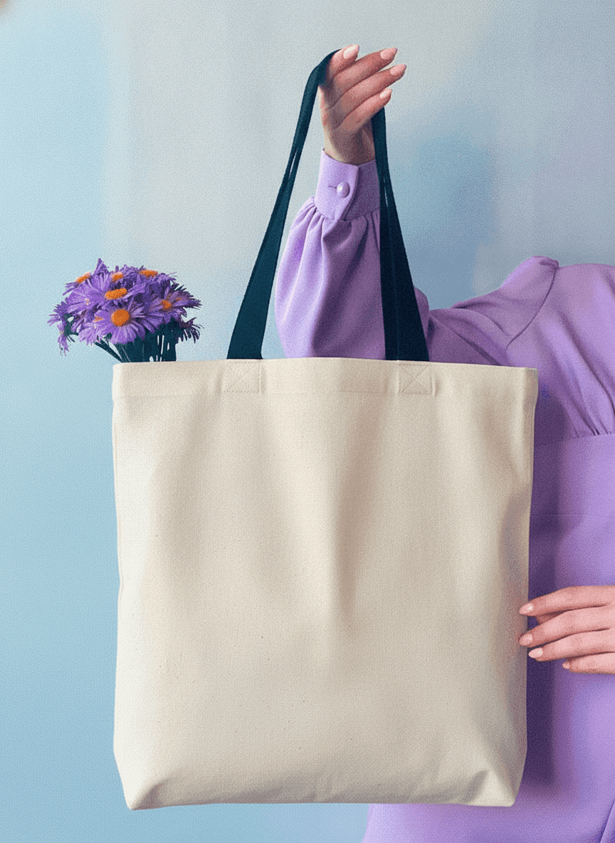 Structured Tote Bag with Ribbon Trim