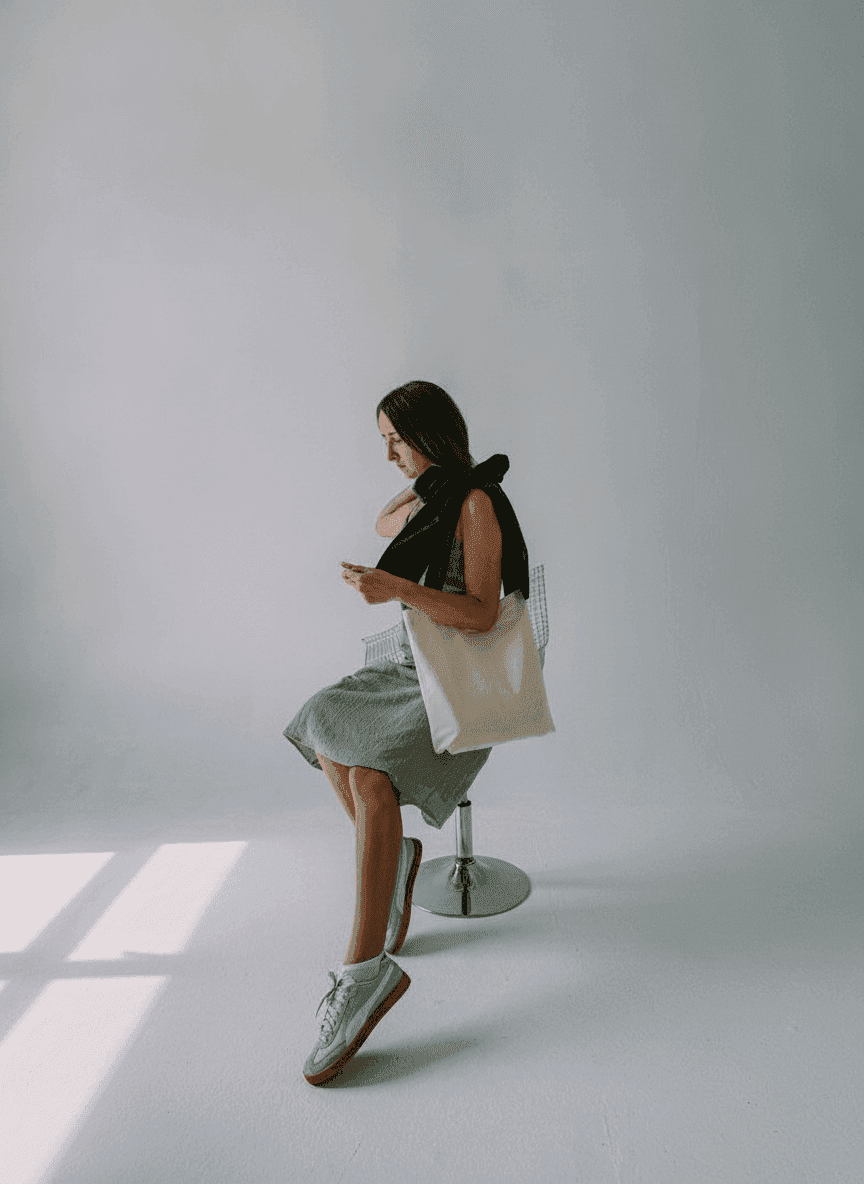 Beige Cotton Tote Bag with Turquoise Handles