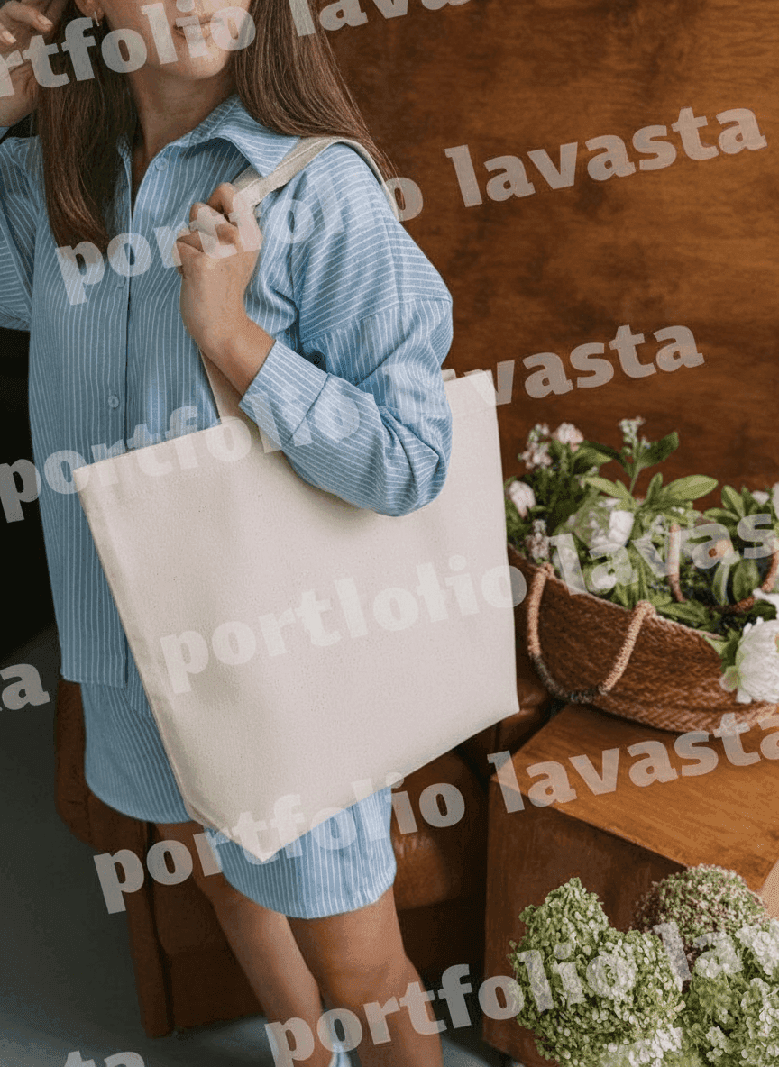 Cotton Twill Tote Bag with Wide Bottom & Long Handles