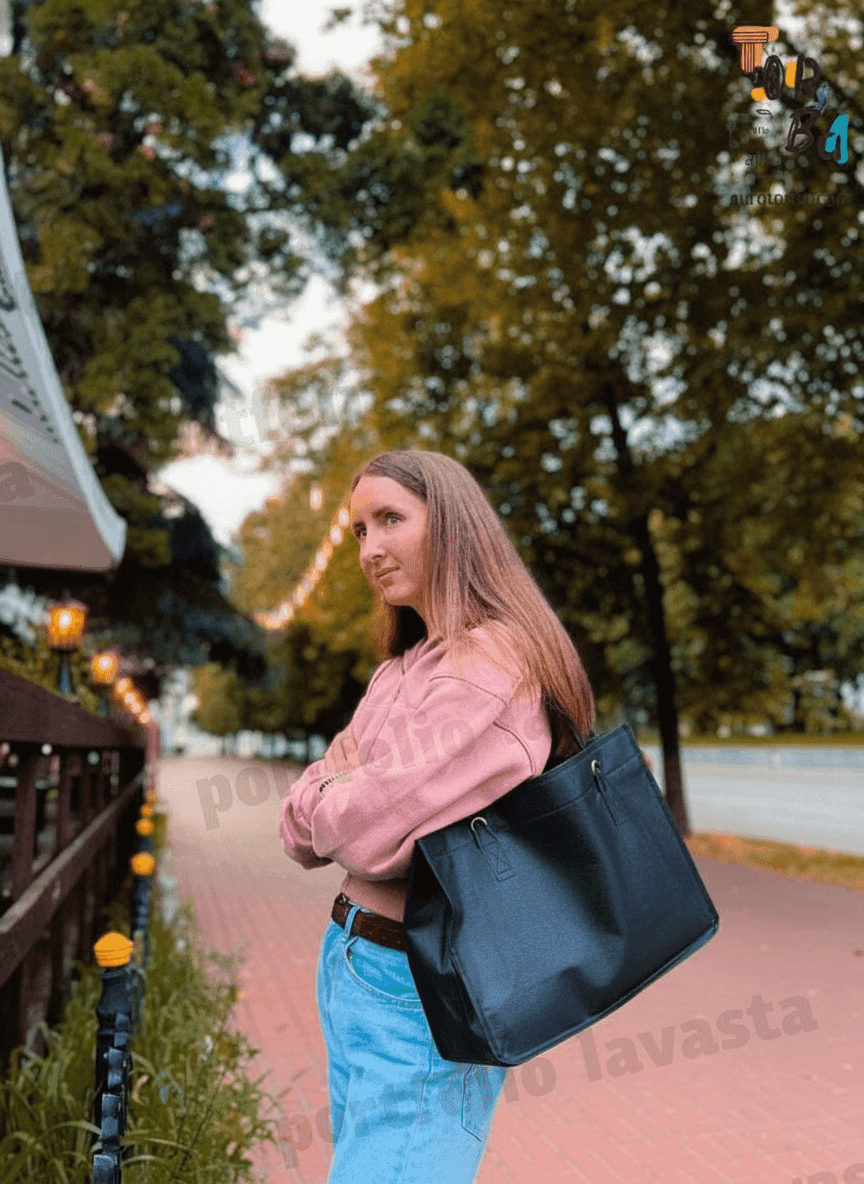 Black Roomy Spunbond Tote Bag with Grosgrain Handles