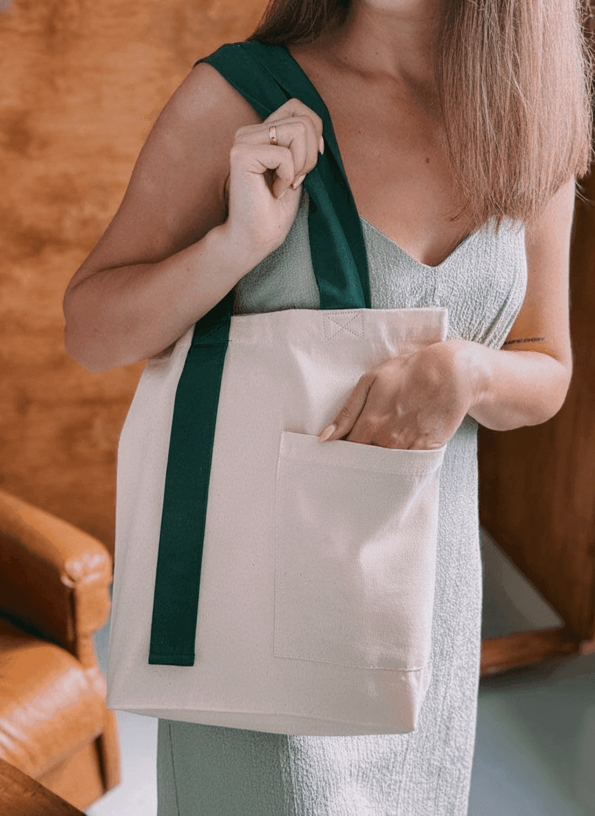 Twill Tote Bag with Exterior Pocket