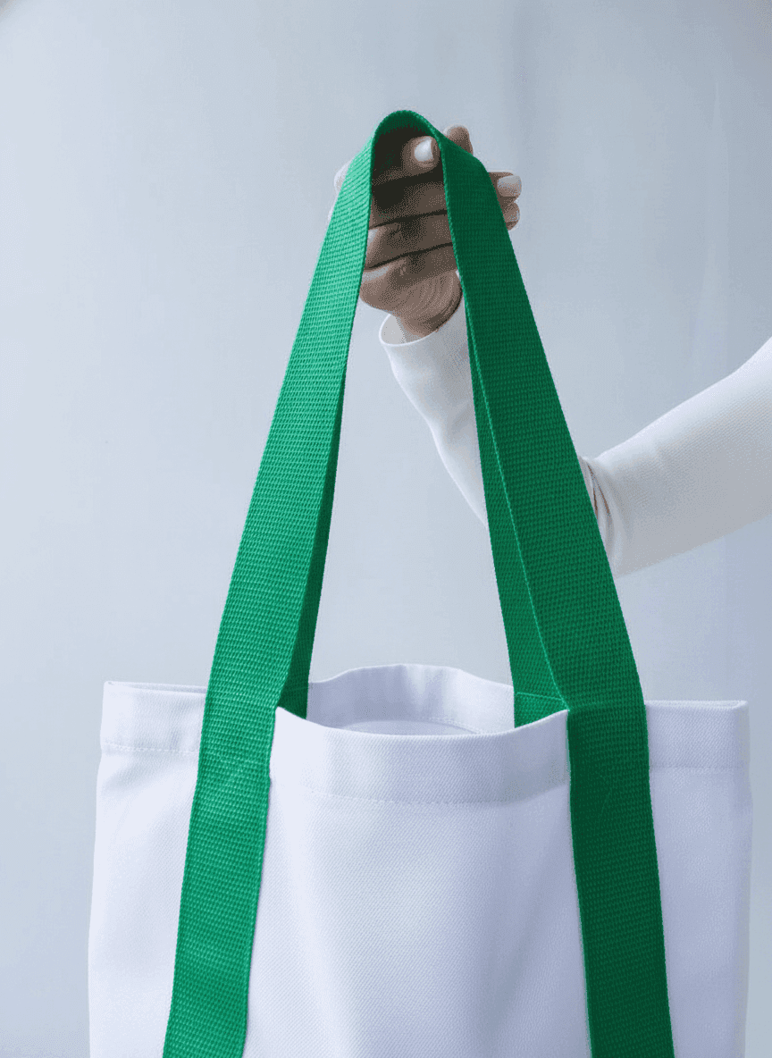 White Eco Twill Tote Bag with Green Handles