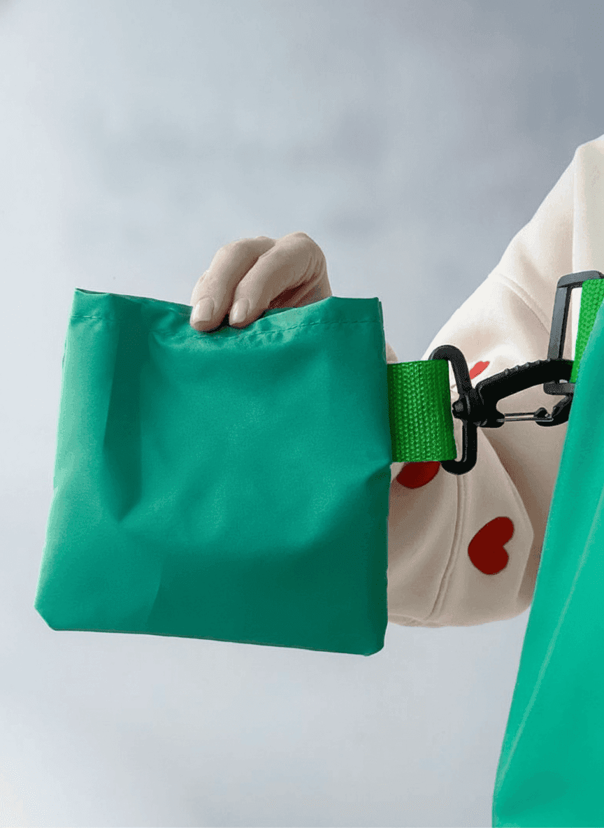 Compact Foldable Green Tote Bag with Pouch