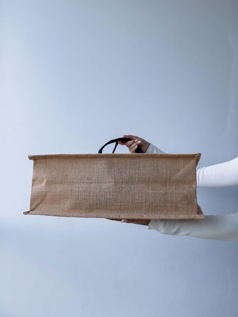 Джутовая экосумка с дном и длинными ручками — Шоппер из джута для покупок и брендинга без печати размер: 45см х 33см х 15см