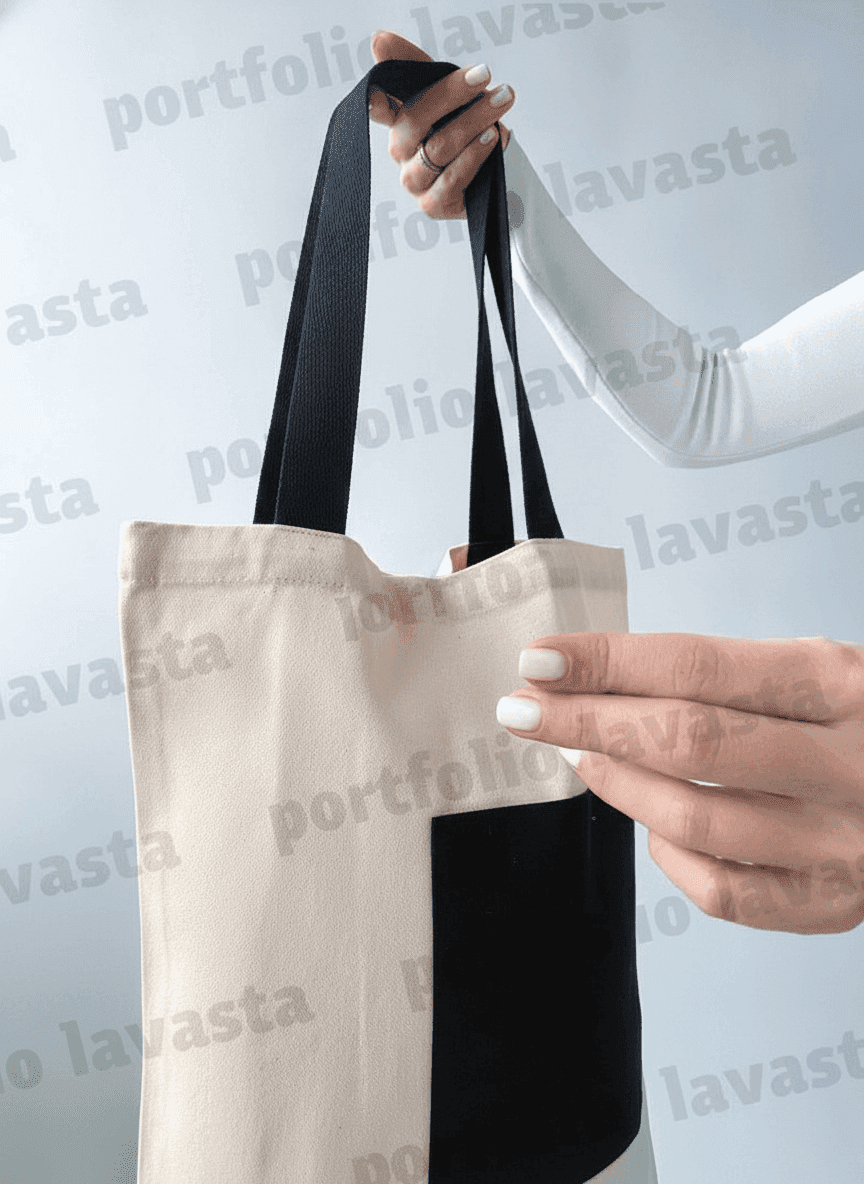 Natural Fabric Tote Bag with Pocket & Contrast Trim