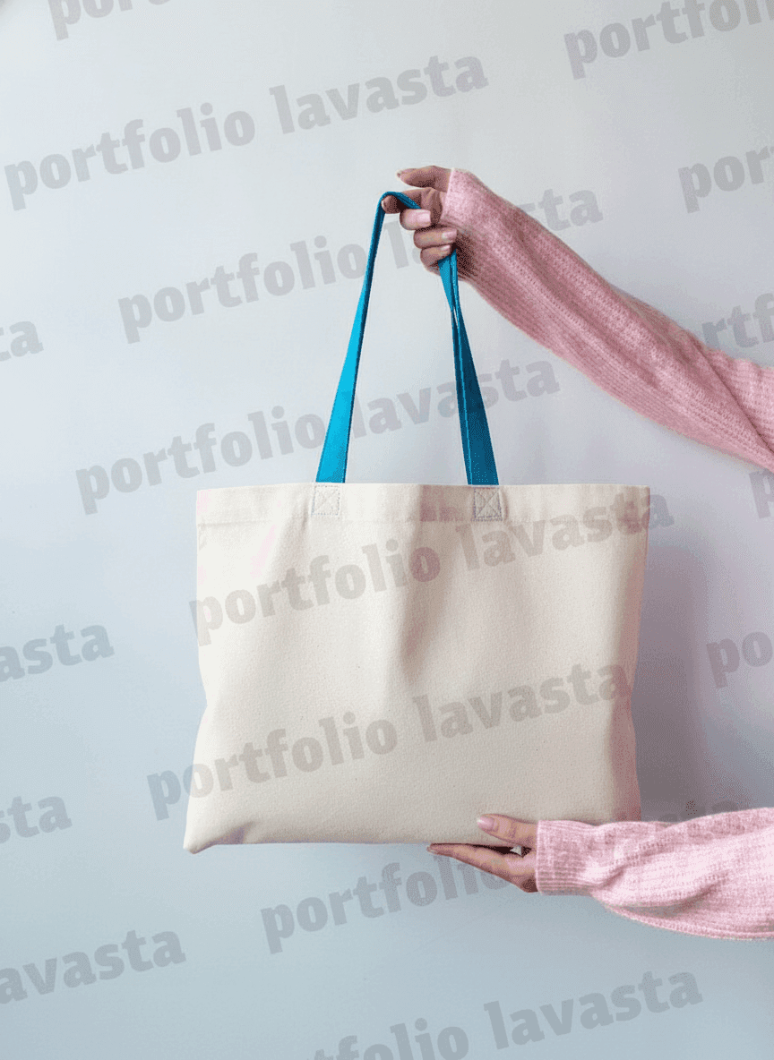 Midweight Tote Bag with Blue Handles
