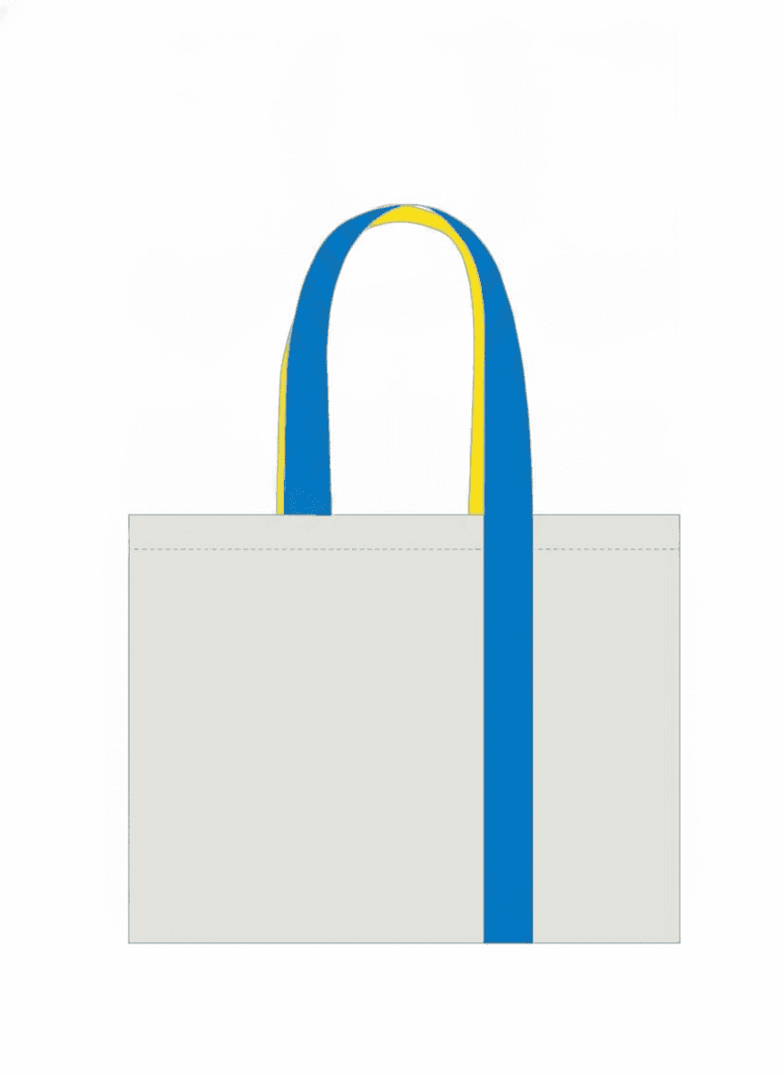 Cotton tote bag with multicolored handles