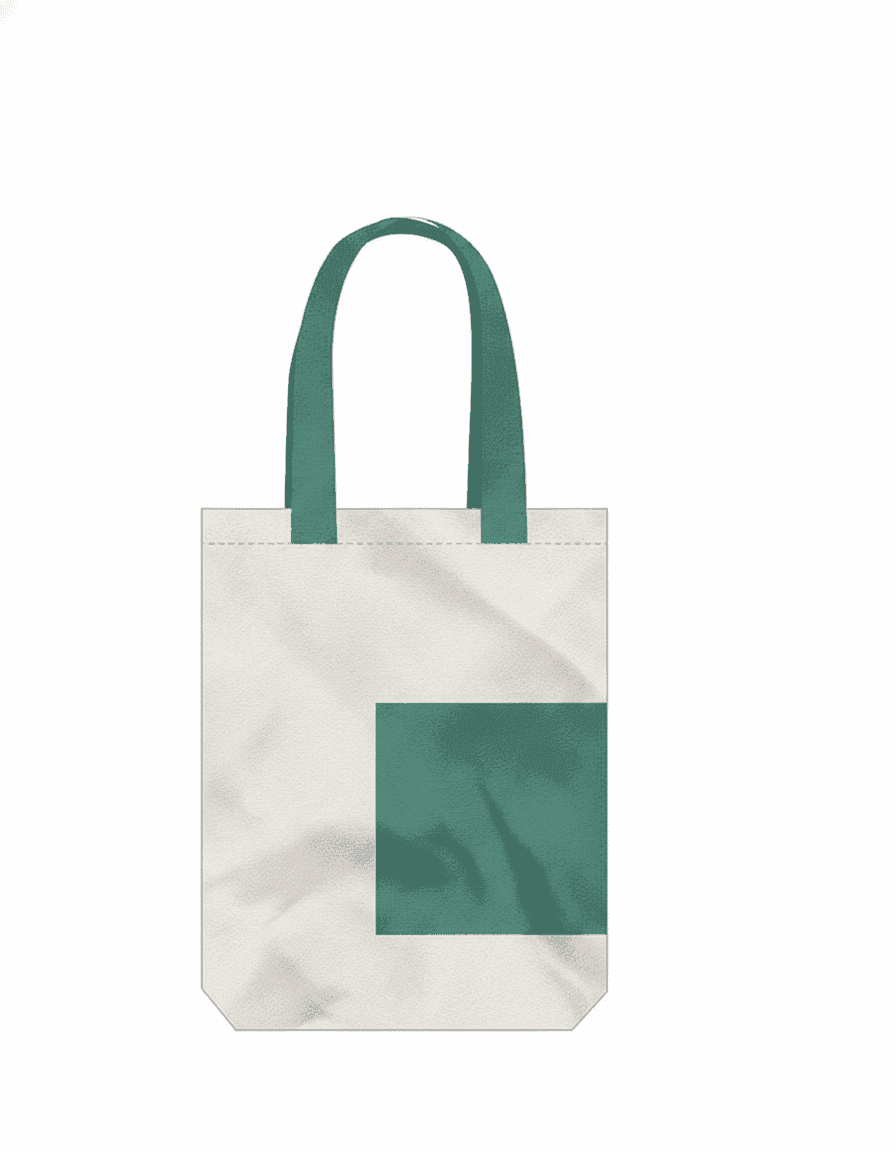 Natural Fabric Tote Bag with Green Pocket & Ribbon