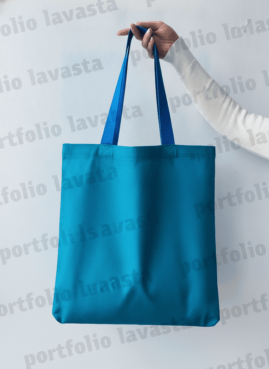 Turquoise Twill Tote with Blue Handles