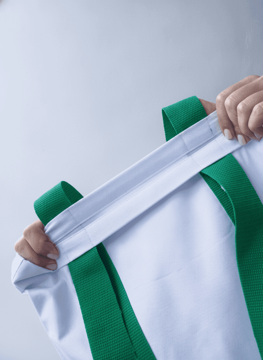 White Eco Twill Tote Bag with Green Handles