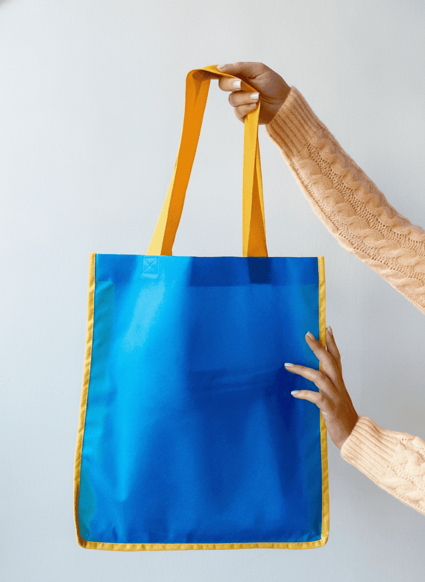 Yellow-Blue Non-Woven Tote with Pocket