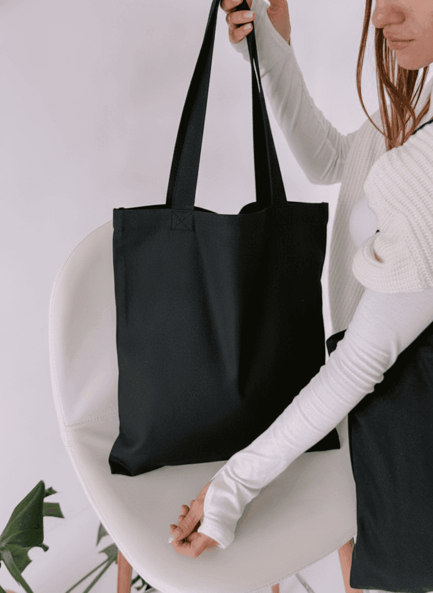 Flat Cotton Twill Tote with Black Handles