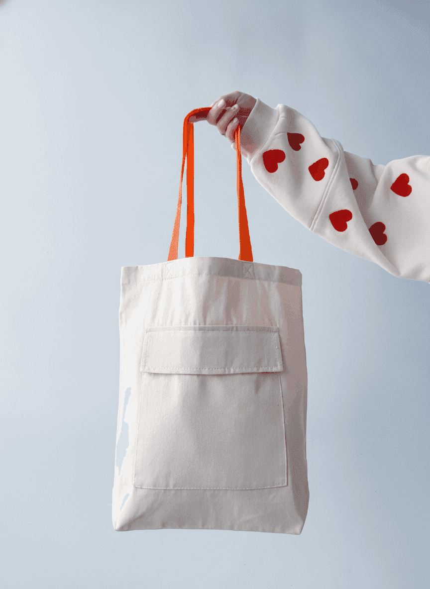 Light Beige Tote Bag with Ribbon Trim
