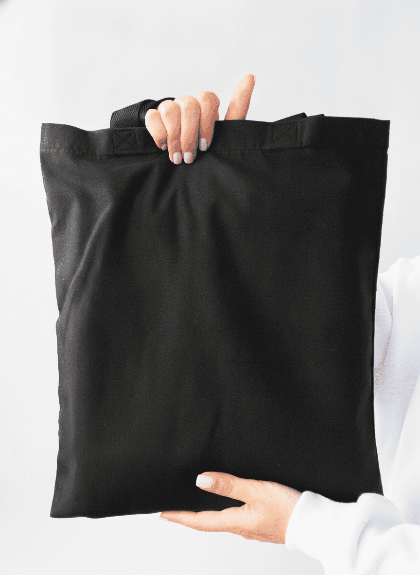 Black Calico Tote Bag with Tank Print