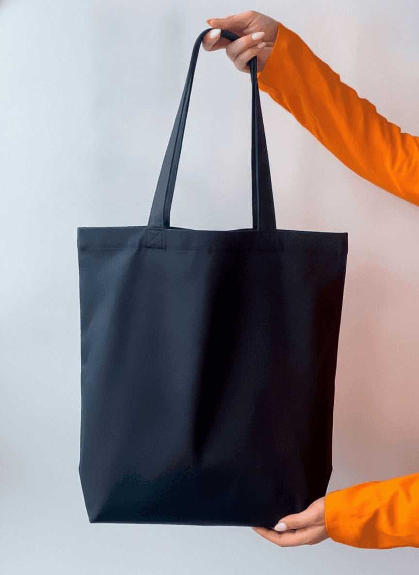 Black twill tote bag with bottom